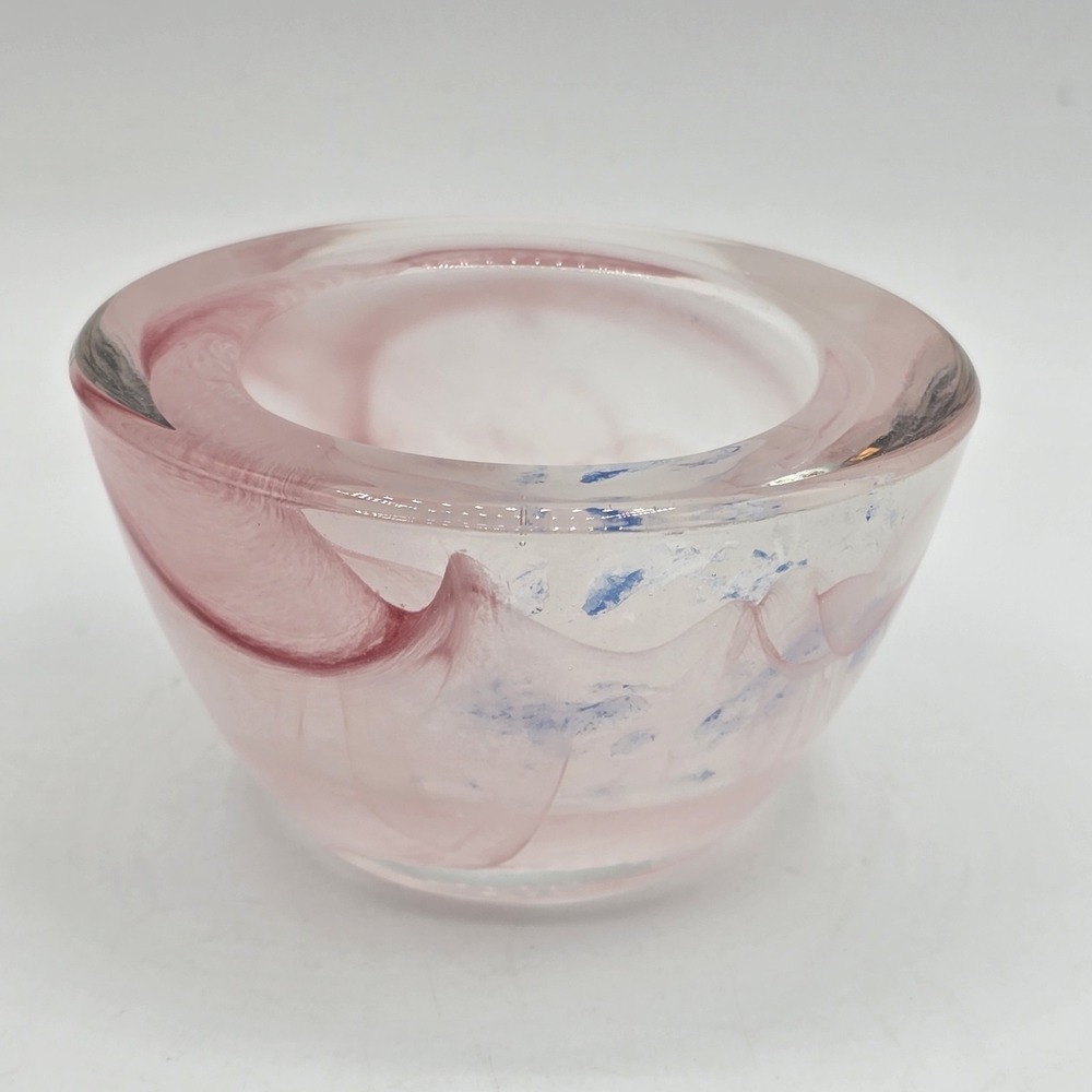 Vtg Pink Glass‎ Votive Candle Holder Swirl Design